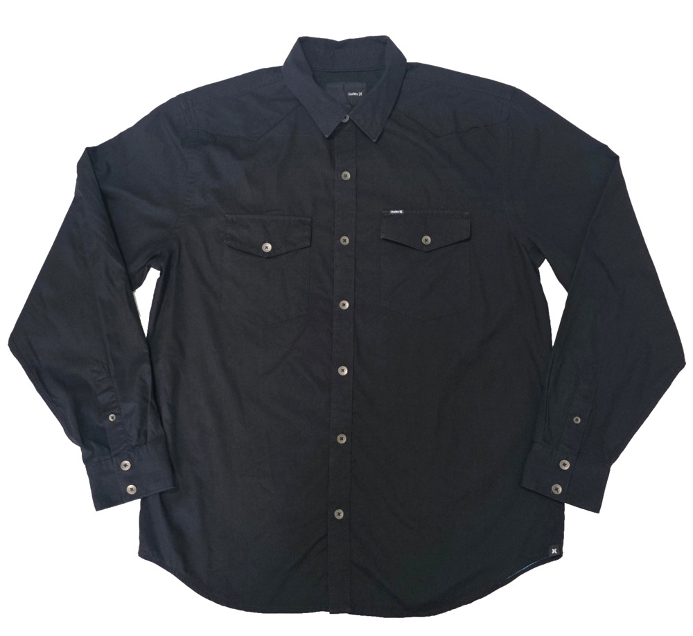 Hurley Men's Long Sleeve Button Up Shirt Black Western Yoke Pocket Size Large